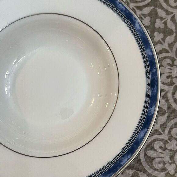Royal Doulton Fine Bone China 4 Pc Soup Bowl Set Blue Silver Greek - Picture 4 of 8